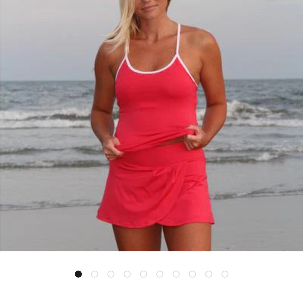 Women's Bright Coral Tennis Tank and Skort Set